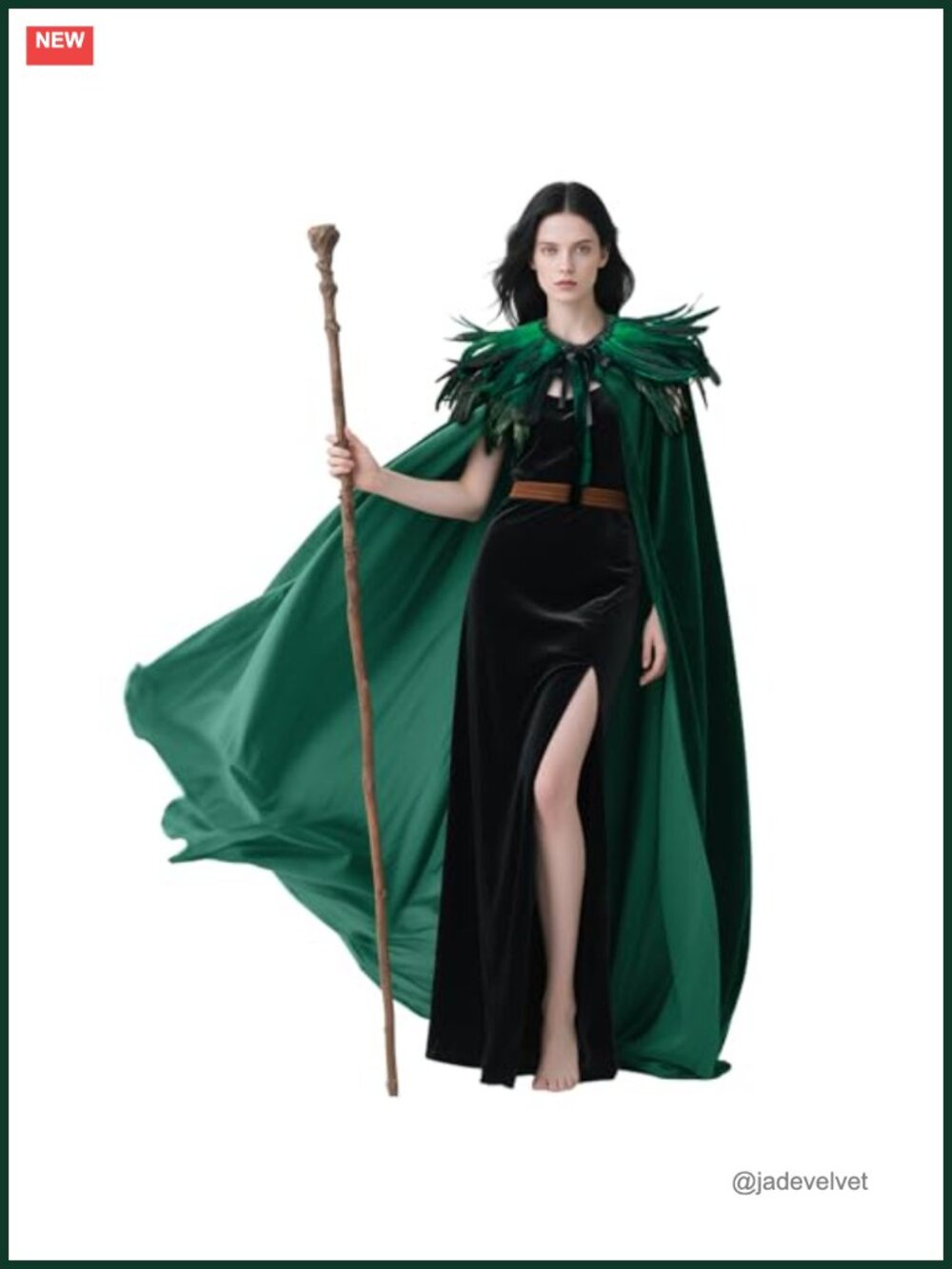 Medieval Feather Cloak Raven Cape Halloween Witch Cosplay Costume 2 Piece